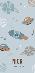 Geboortekaartje ruimte jongen langwerpig