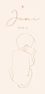 Geboortekaartje stijlvol lijntekening van baby met foliedruk