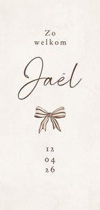 Geboortekaartje unisex vintage strik zandkleur