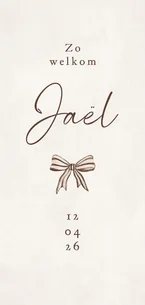 Geboortekaartje unisex vintage strik zandkleur