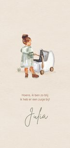 Getekend geboortekaartje tweede kind grote zus kinderwagen