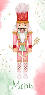 Grappige menukaart kerstdiner notenkraker waterverf funky