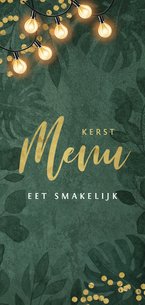 Groene kerstkaart kerstdiner botanisch goud confetti