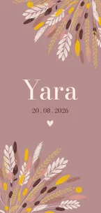 Hip modern geboortekaartje illustratie droogbloemen boeket