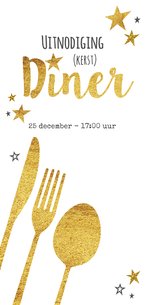 Hippe uitnodiging (kerst) diner bestek goud sterren