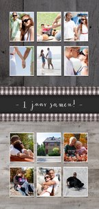 Jubileum kaart 1 jaar langwerpig met 12 vakjes voor foto's