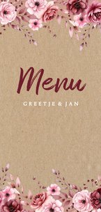 Jubileum menukaart mat aquarel bloemen kraft