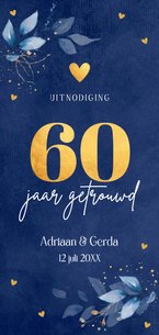 Jubileum uitnodiging 60 jaar getrouwd blauw botanisch