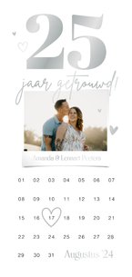 Jubileumfeest 25 jaar getrouwd zilver foto hartjes kalender