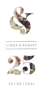 Jubileumkaart 25 jaar met &-teken en bloemen