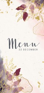 Kerst menu stijlvol met waterverf en gouden bloemen