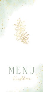 Kerst menukaartje met groene waterverf goudfolie takje