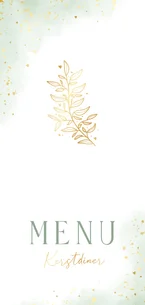 Kerst menukaartje met groene waterverf goudfolie takje