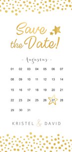 Kerst save the date kaart met kalender en goudlook stippen