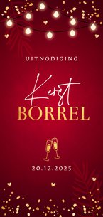 Kerstborrel uitnodiging rood confetti goudlook