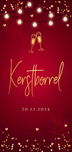 Kerstborrel uitnodiging rood confetti goudlook