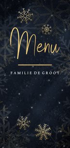 Kerstdiner menukaart met gouden sneeuwvlokken