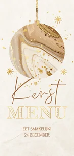 Kerstdiner menukaart met marmer kerstbal beige