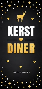 Kerstdiner uitnodiging langwerpig confetti goudlook