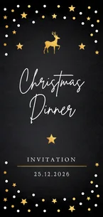 Kerstdiner uitnodiging zwart confetti goudlook
