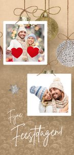 Kerstkaart 2x foto en kerstballen sfeervol chique