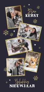 Kerstkaart fotocollage winter sneeuwvlokken goud foto's