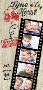 Kerstkaart fotostrip kerst stempel rood hout