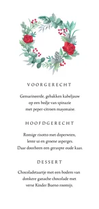 Kerstkaart kerstdiner menukaart krans rozen foto sneeuw
