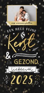 Kerstkaart krijtbord goud typografie winter sterren goud