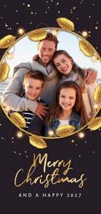 Kerstkaart luxe goud 2027 fijne feestdagen bladeren foto