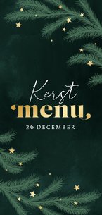 Kerstkaart menu dennentakken groen goud sterren