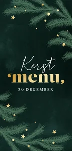 Kerstkaart menu dennentakken groen goud sterren