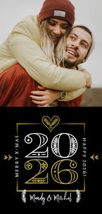 Kerstkaart modern typografisch 2026 hart goud foto