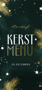 Kerstmenu met kersttakjes en gouden sterren