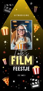 Kinderfeestje film popcorn pizza en sterren met foto