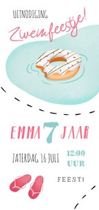 Kinderfeestje uitnodiging zwemmen donut slippers