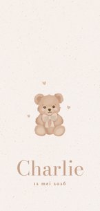 Klassiek geboorte kaartje met teddybeer met beige strikje