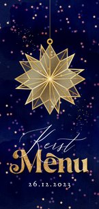 Klassieke menukaart kerst kerstster goud confetti