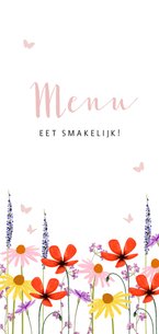 Kleurrijke menukaart veldbloemen vlinders