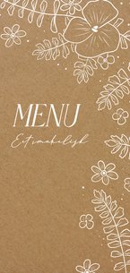 Kraftlook menukaart voor een huwelijk met witte bloemen