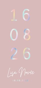 Langwerpig minimalistisch geboortekaartje met grote datum