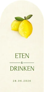 Langwerpig staande menukaart in boogvorm met citroenen 