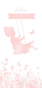 Langwerpige communiekaart silhouet meisje op schommel