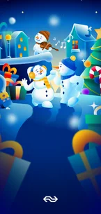 Langwerpige kerstkaart dansende sneeuwpoppen NS