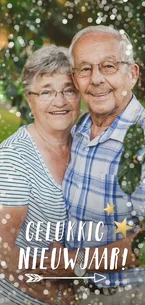 Langwerpige nieuwjaars fotokaart met wit en gouden confetti