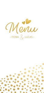 Langwerpige trouw menukaart met gouden stippen