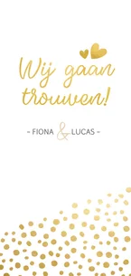 Langwerpige trouwkaart met goudlook stippen