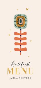 Lentefeest menukaart bloemen hartjes goud retro