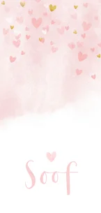 Lief en hip langwerpig geboortekaartje met waterverf hartjes