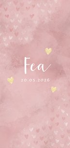 Lief geboortekaartje dwarrelende hartjes roze waterverf